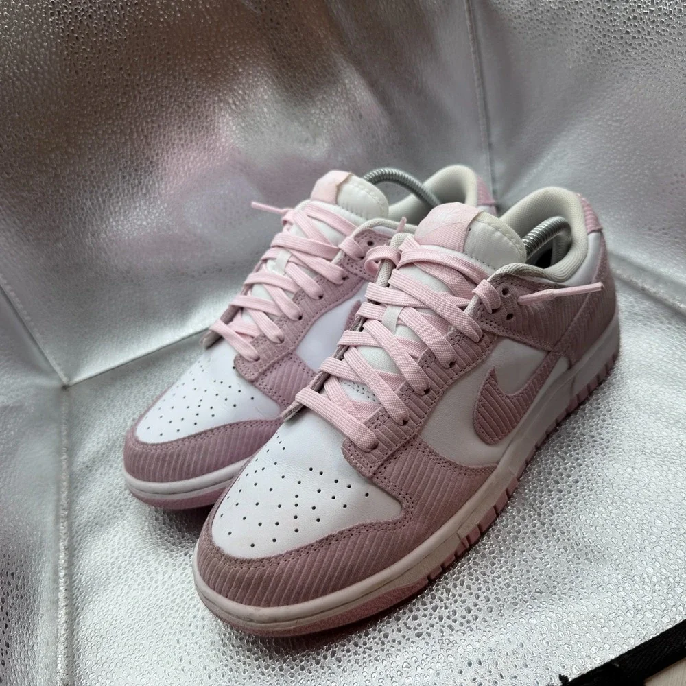 Size 10 Nike Dunk Low Pink Corduroy White/Pink Women Sneakers FN7167-100